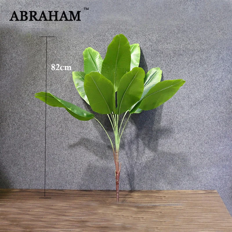 82cm 9fork Large Artificial Musa Tree Plastic Palm Leaves Fake Tropical Green Plant Canna Foliage Branch for Home Party Decor