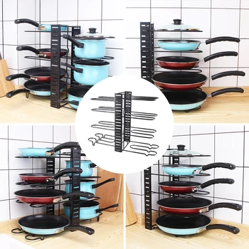 

Multi-layer Folding Sitting Pot Cover Rack Kitchen Storage Rack Iron Multi-functional Non Slip Pot Rack Height Adjustable