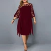 Plus Size Women Mesh Black Wine Red purple Midi Dress 1