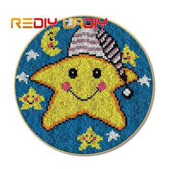 

Latch Hook Rug Moon Star Crocheting Carpet Rug Acrylic Yarn Pre-Printed Canvas Cushion Mat Crochet Tapestry Latched Hook Kits
