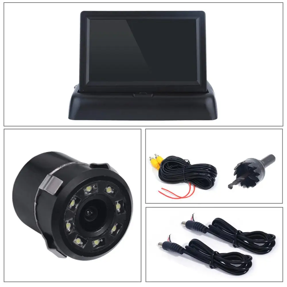 Reverse Camera 4.3-Inch Folding Monitor HD IR/LED Night Vision Rear View Camera Vehicle Backup Camera Foldable Monitor car monitors Car Monitors