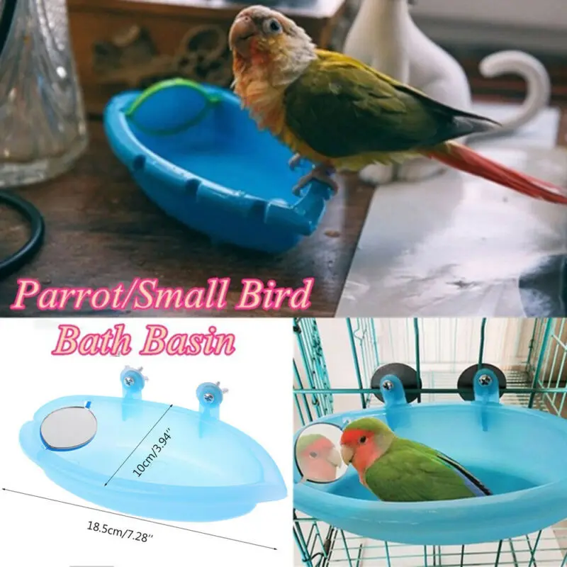 Bird Bathtub With Bird Mirror Small Oval Bird Bathtub Pet Cage Accessories Parrot Bath Shower Bathing Supplies Standing Box