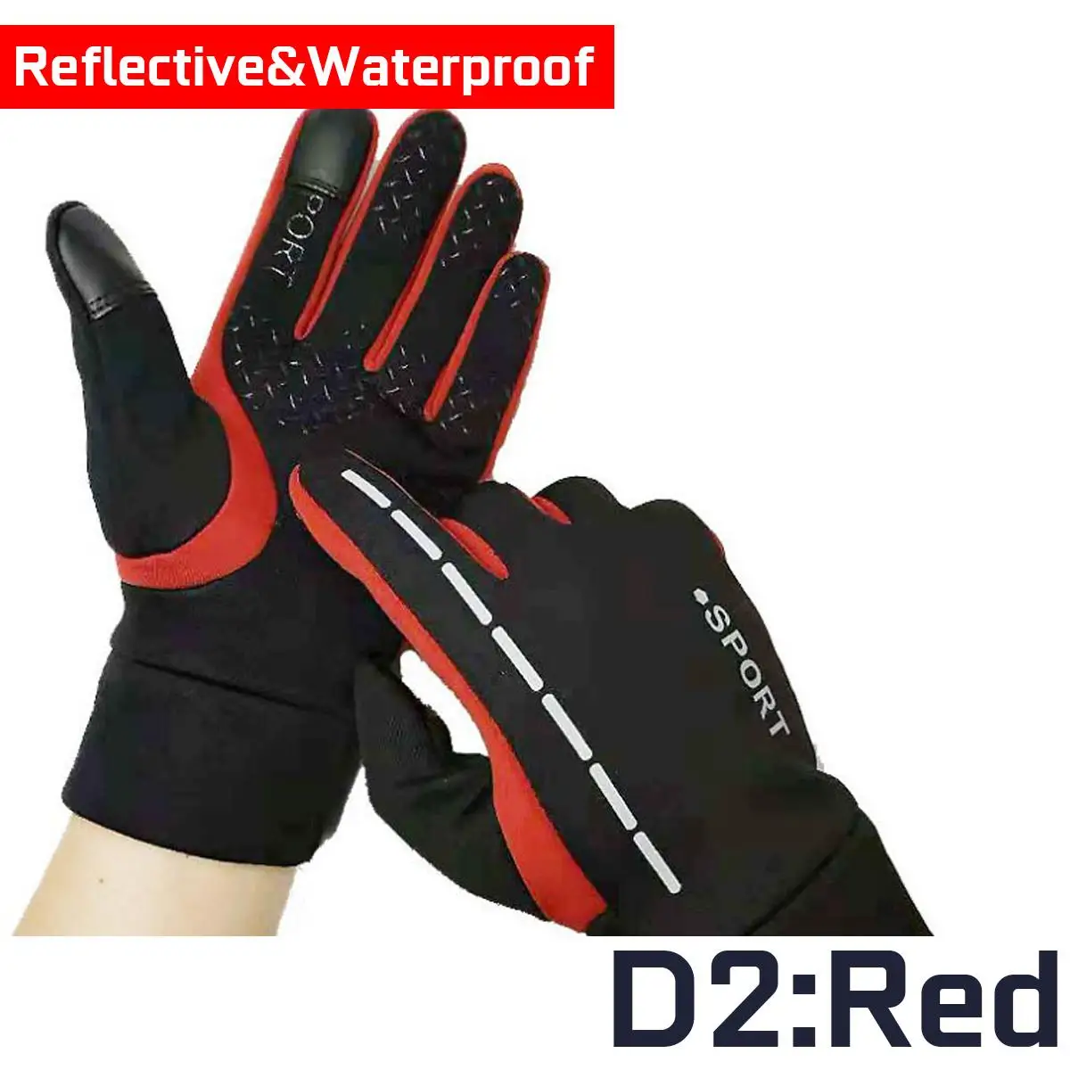 Водонепроницаемые зимние перчатки с подогревом, пушистые теплые перчатки с сенсорным экраном, светоотражающие противоскользящие спортивные перчатки для езды на велосипеде, катания на лыжах, унисекс - Цвет: Reflective Red