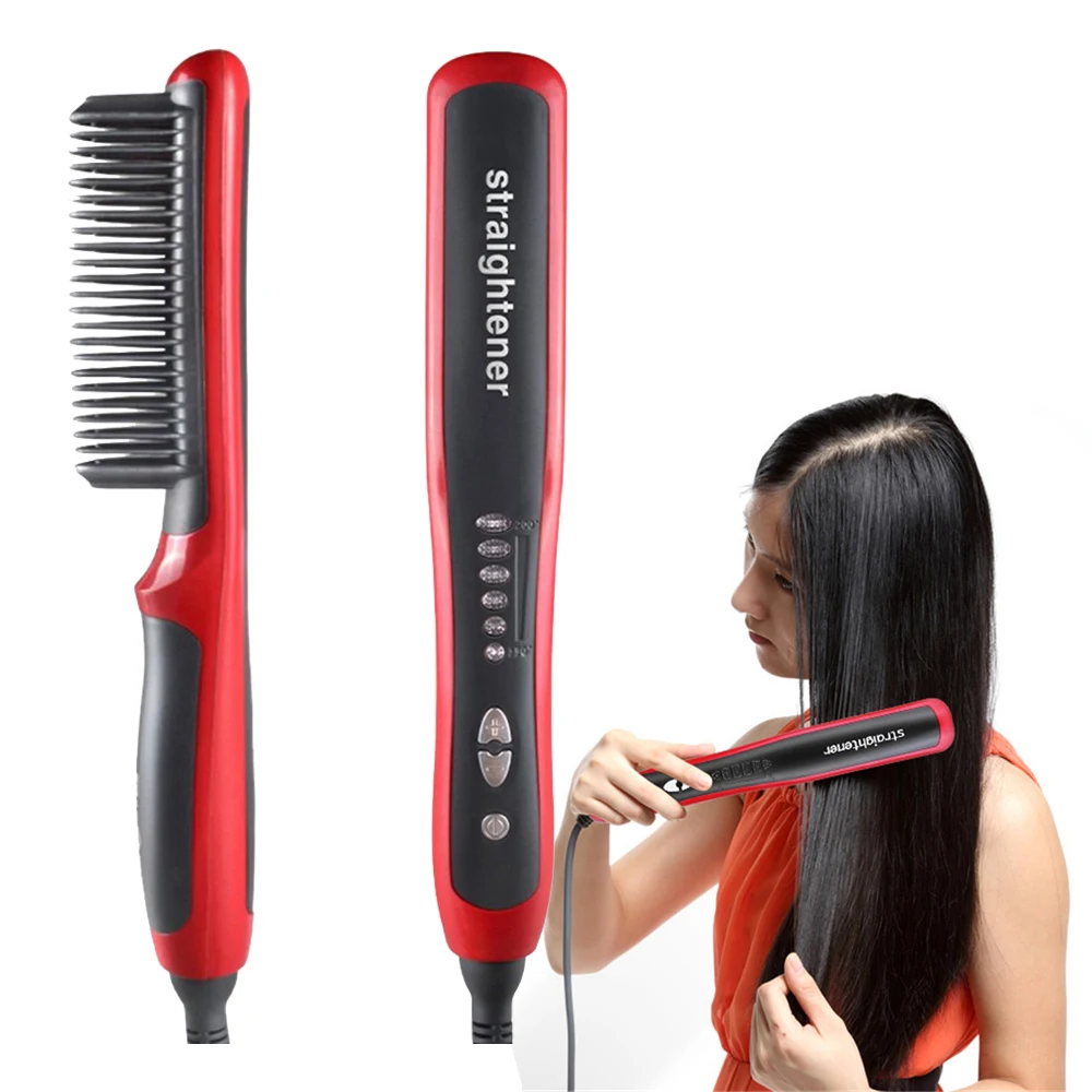 Heating Professional Hair Straightener For Curly Hair Multifunctional Electric Heating Comb Temperature Straightening Comb Tool