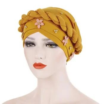 

New Women's Hair Care Islamic Jersey Head Scarf Milk Silk Muslim Hijab Beads Braid Wrap Stretch Turban Hat Chemo Cap Head Wrap