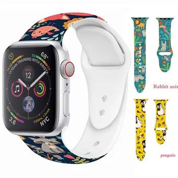

For Apple watch 5 4 3 2 1 For woman Floral Flower Bands 40mm 44mm Silicone Printed Strap for iWatch Series 4 3 2 38mm 42mm
