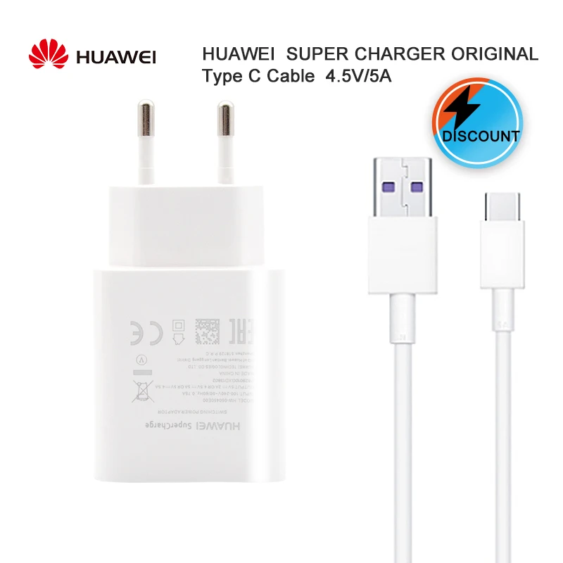 huawei mate 9 10 20 P10 Plus P20 Pro Honor V10 супер быстрое зарядное устройство Eu ropean Plug 4.5V5A type C USB кабель 3,0 type C