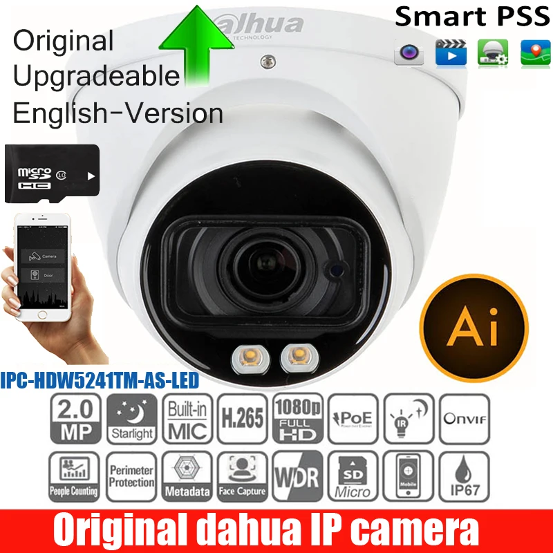 DAHUA английская камера безопасности AI 2MP WDR Eyeball AI Поддержка сетевой камеры захват лица DH-IPC-HDW5241TM-AS-LED