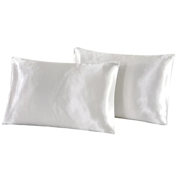 

A pair of Emulation Silk Satin Pillowcase Single Solid Color Pillow Covers Luxury Pillow Case For Bed Throw Twin Queen King size