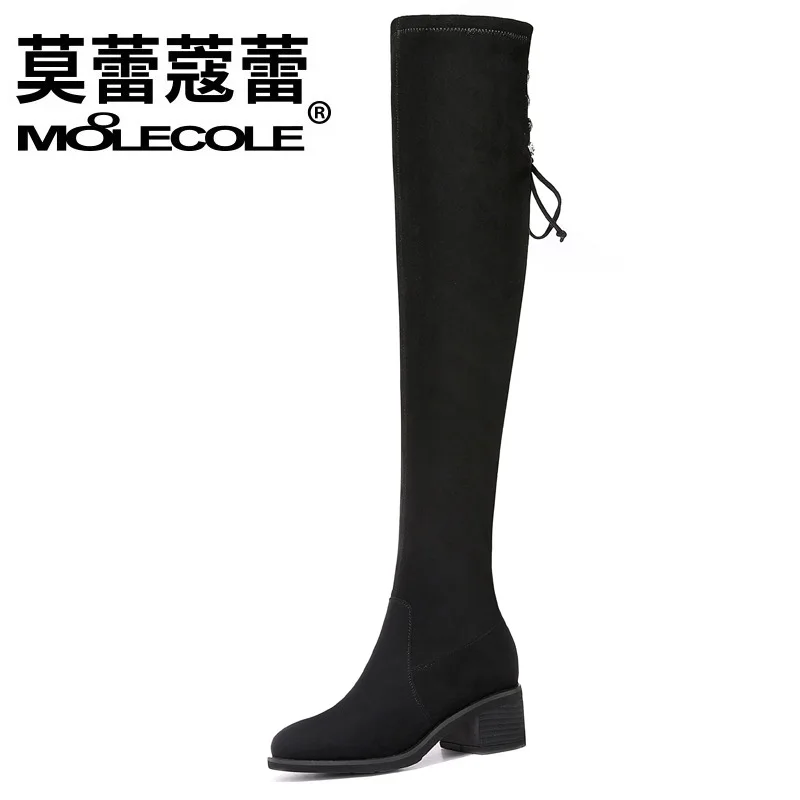 Black Women Knee Boots for Winter new Elastic Round Head Long-barrel Women's 2-3-1 |