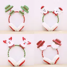 Рождественская Детская зимняя теплая плюшевая повязка на голову с милыми ушками Санта-Клауса