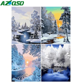 

AZQSD Oil Painting By Numbers Tree Picture For Living Room Home Decoration Unframe Paint By Numbers Winter Landspace Unique Gift