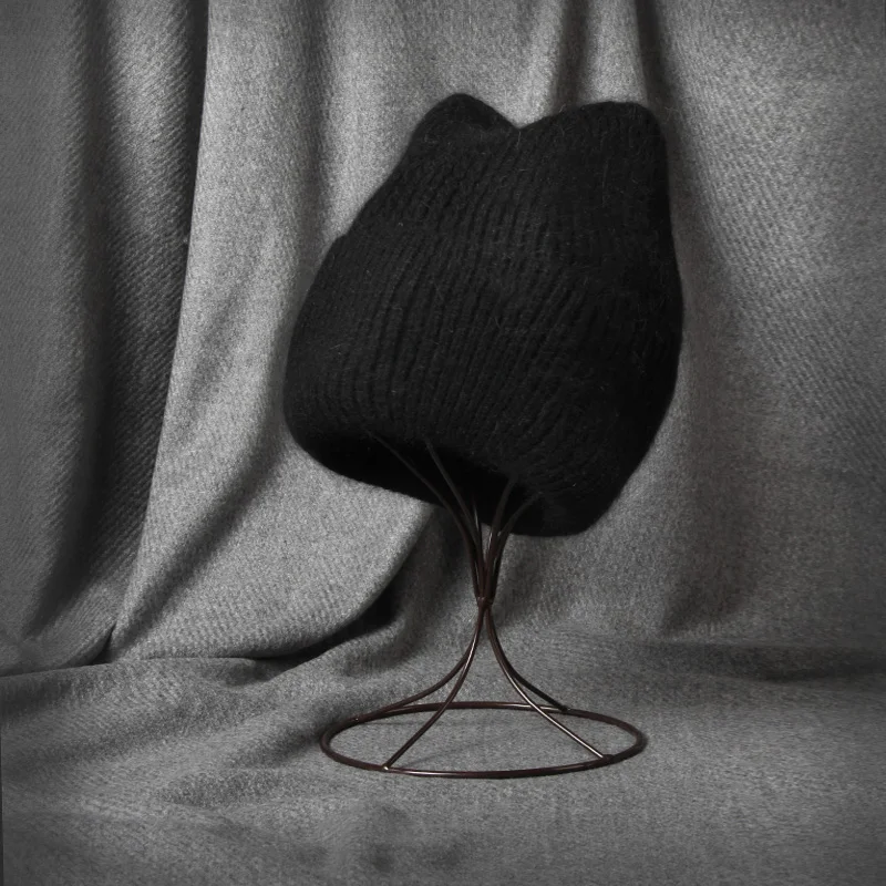 VISROVER 17 Colorway Unisex Solid Cat Shape Rabbit Fur Woman Winter Hat Soft Autumn Bonnet Cute Cat Ear Woman Warm Skullies Gift 