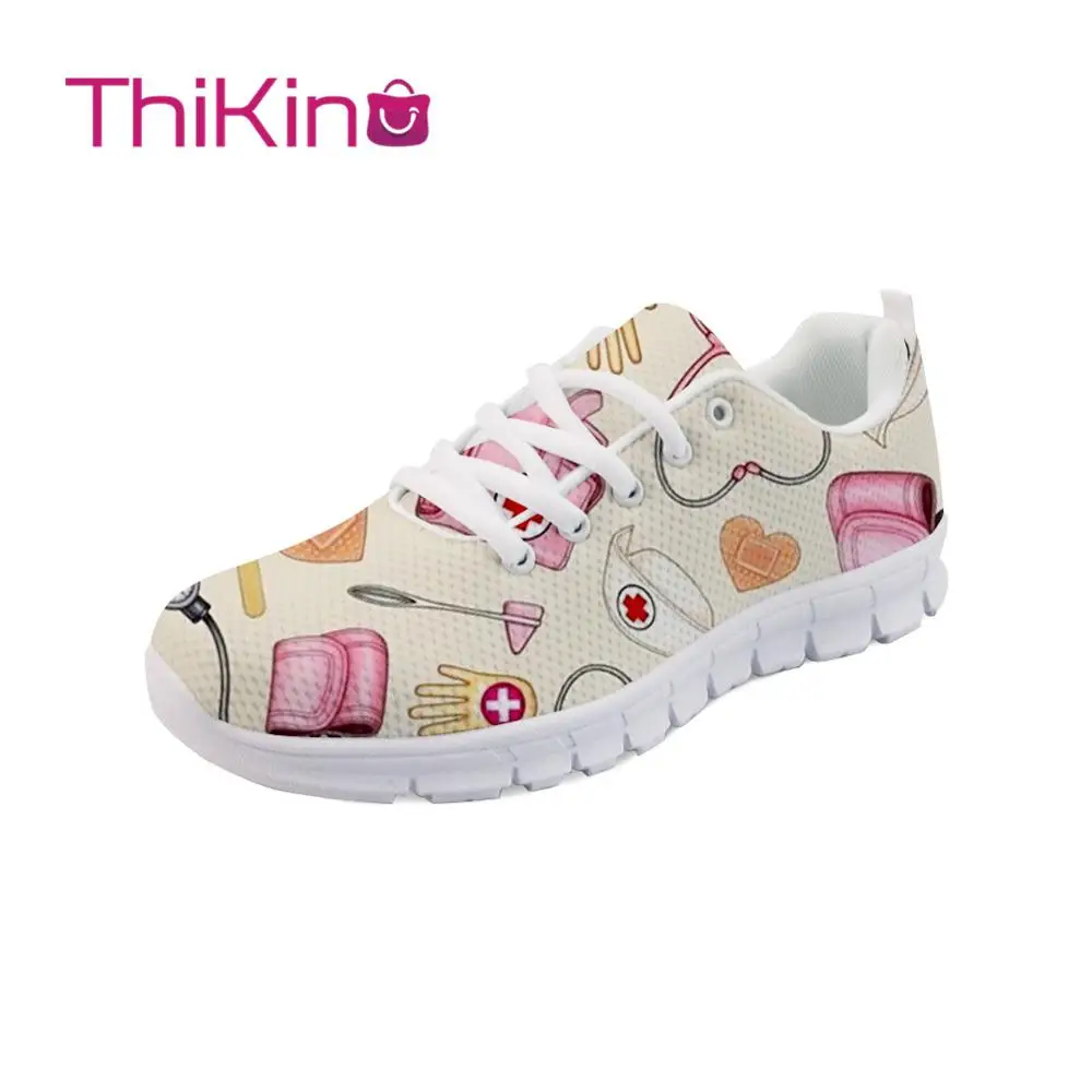 

Thikin Women Sneakers Nurse Pattern Lace-up flat Shoes for Female Mom Style Breathable Flats Woman Walking Shoes Zapatos Mujer