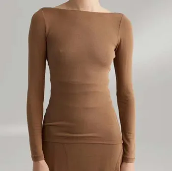 

Women Sweater 2019 OL Thin Section Viscose Round Neck Slim Sweater Solid Women's Sweater U Neck Backless Top