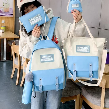 

2020 4Pcs/set Backpacks Women Canvas School Bags For Teenager Girls Laptop Backpacks College Travel Book Bags Students Back Pack