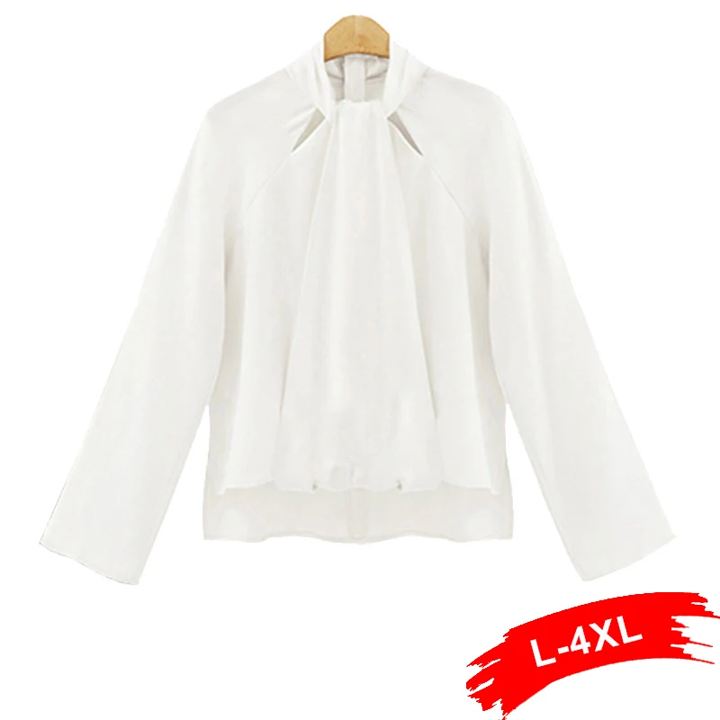 Шифоновая белая блузка с воротником размера плюс 4XL 3XL Женская офисная одежда