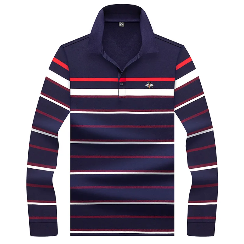 Стиль Мода хлопок с длинным рукавом поло для мужчин в полоску Camisa Masculina Polo одежда Повседневная Бизнес Homme анти-пиллинг - Цвет: 8912 red