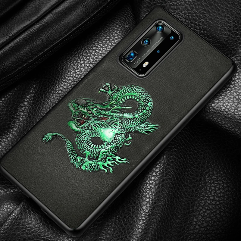 

LANGSIDI Leather 3D animals Emboss phone case for Huawei P40 pro plus P20 P40 Lite p30 Mate 20 10 P10 Cover For Honor 30 20 Pro