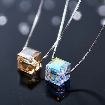 

Warme Farben Crystal from Swarovski Necklace for Women Korean Simple Style Cube Crystal Pendant Necklace Fashion Choker Necklace