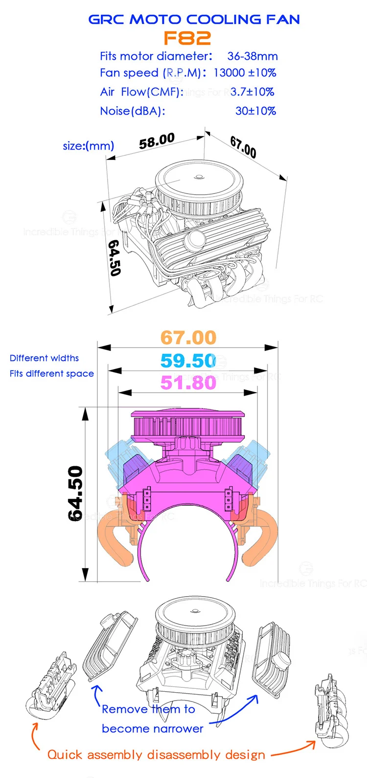 1/10 RC Гусеничный имитирующий двигатель V8 двигатель F82 двигатель вентилятор охлаждения для Traxxas TRX4 осевой SCX10 Gen8