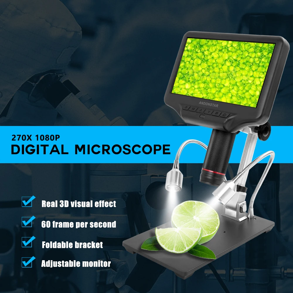 

AD407 7 Inch 3D Digital Microscope 270X 1080P Multimedia Interface Long Object Distance Microscopes for Repairing Soldering