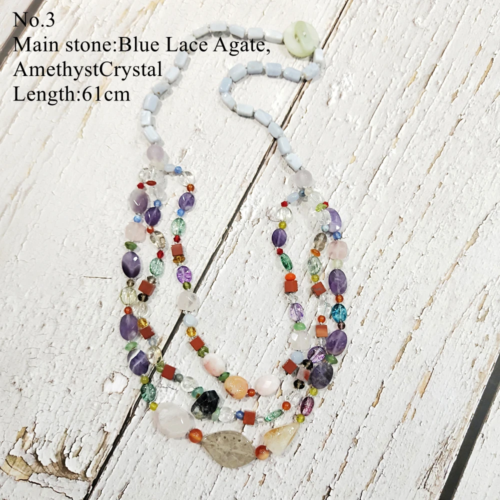 

LiiJi Unique Stocksale Necklace Blue Lace Agates Strawberry Quartzs Crystal Jades Necklace Only 1PCS each stocksale