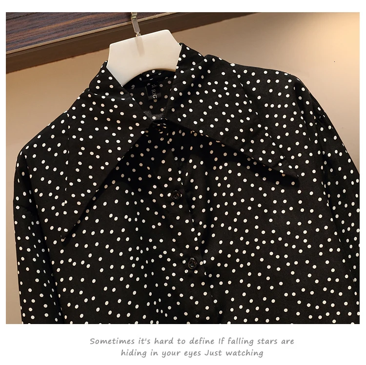XL-5XL размера плюс, женская одежда из двух частей, осень, модные рубашки в горошек с длинным рукавом и Вязанный свитер без рукавов
