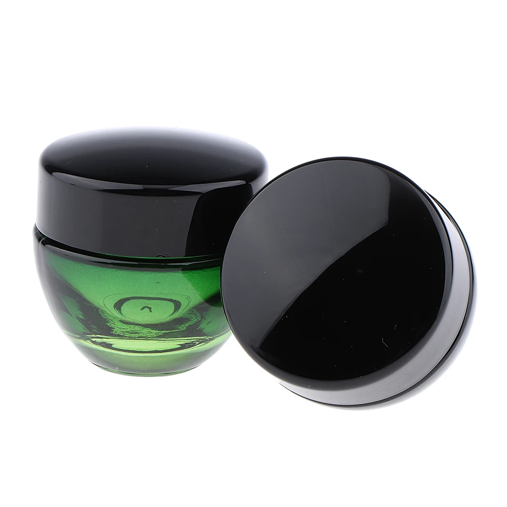 15/50g, Empty, Green Glass Pots Jars, Cosmetics Refillable Containers, 2pcs