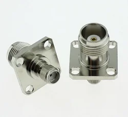 2PCS RF Adapter TNC Female To SMA Female JACK 4 Hole Flange Panel Mount RF Coaxial Connectors  17.5*17.5