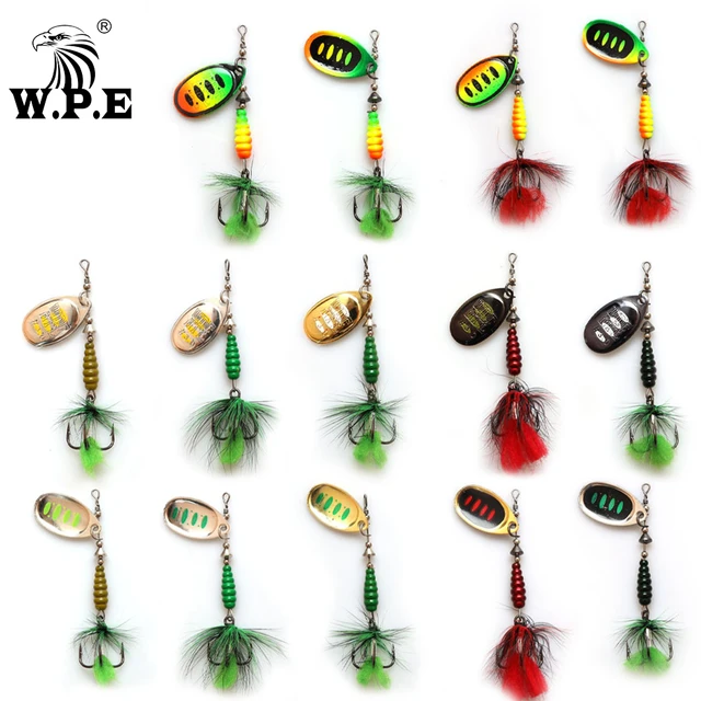 W.P.E Brand New Spinner Lure 2 pcs 3#/4#/5# Spoon lure Fishing Tackle  Treble Hook Metal Hard Lure Fishing Bait Bass Fishing Lure