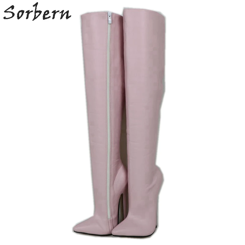 Pink Matt Sorbern/Сапоги до колена; 18 см; Шпилька; Высокий каблук; острый носок; Пользовательские расклешённые зимние сапоги; пикантные Сапоги на каблуке - Цвет: Pink Matt