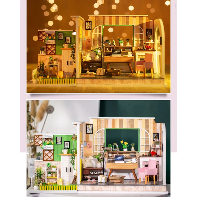 Maison de poupée Miniature 3D avec meubles, Kit de bricolage avec vitrine  échelle 1:24, pièce