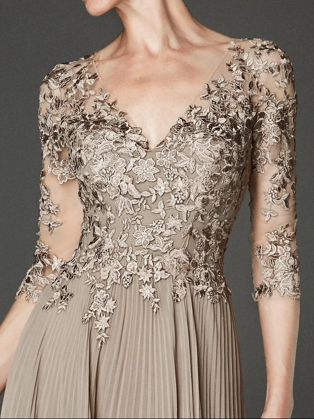 Mother Bride Dresses Women Party Dresses Elegant Champagne Mother of Bridal Dresses Lace Appliques Half Sleeve Long Wedding Party Guest Dress
