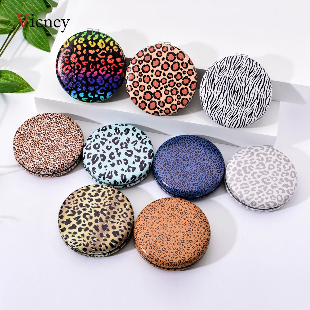 

Vicney New Personality Fashion Color Matching Mini Pocket Makeup Mirror PU Leather Makeup Mirror Compact Beauty Double Mirror