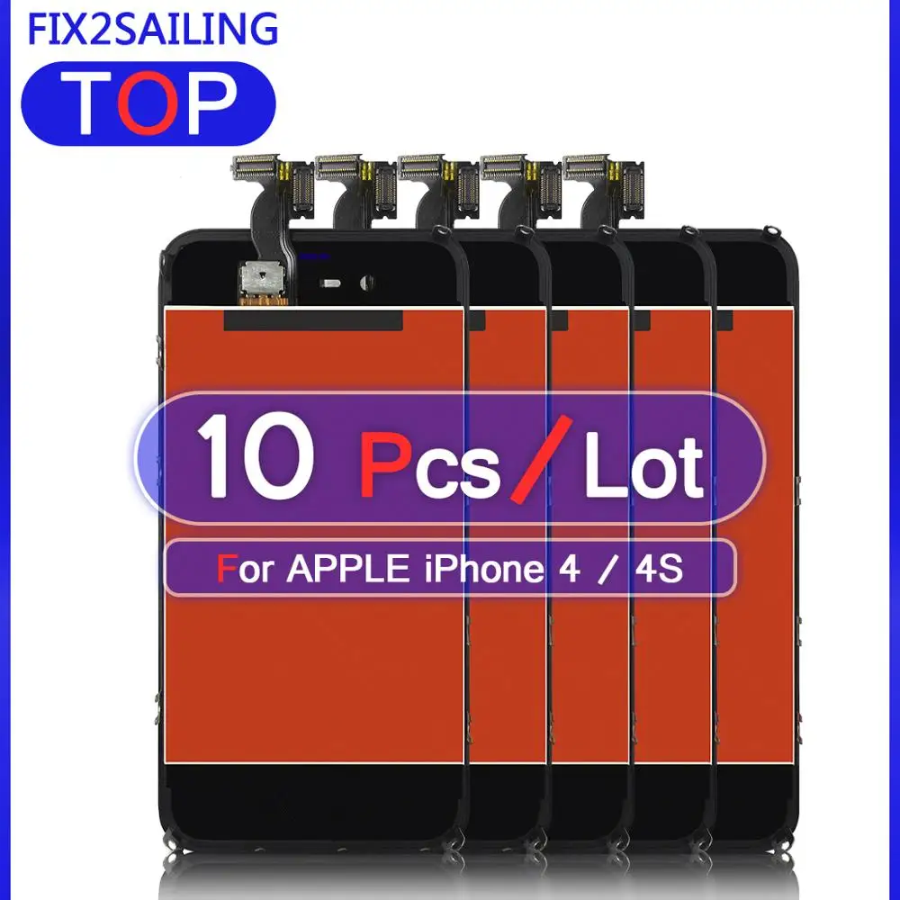 10 шт. класс AAA+++ для Apple iPhone 4 4s Супер качественный ЖК-дисплей протестированный рабочий сенсорный экран в сборе закаленное стекло