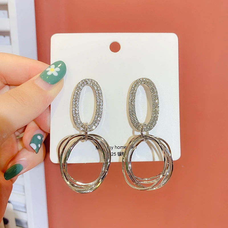 

Exaggerated fashion crystal double heart earrings contracted joker long Women Drop earrings Jewelry