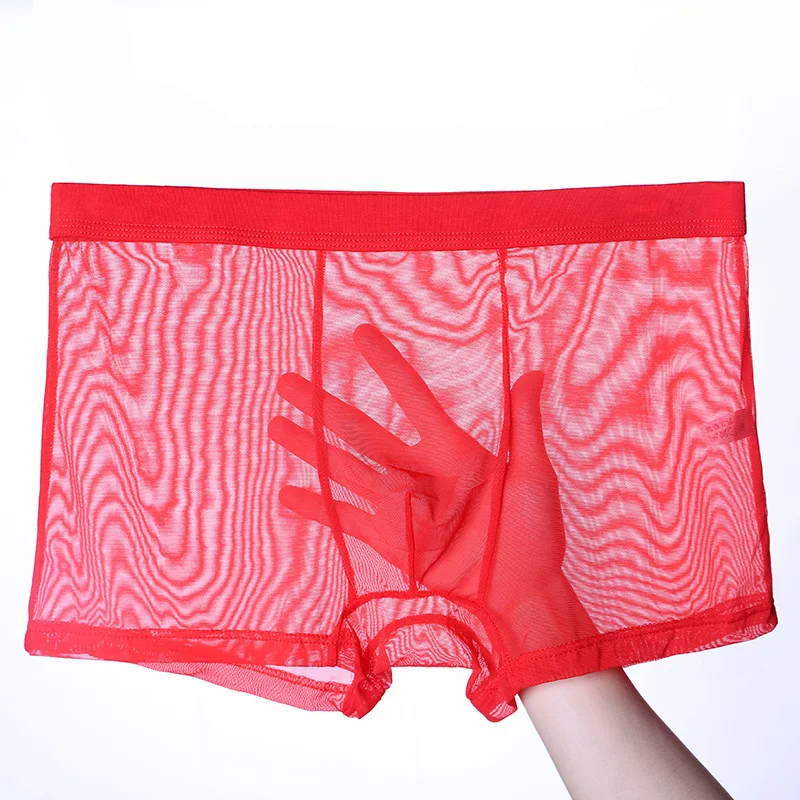 Men's Underwear Sexy Lace Ultra Thin Mesh Full Transparent Air Traceless Ice Comfortable Boxer Shorts