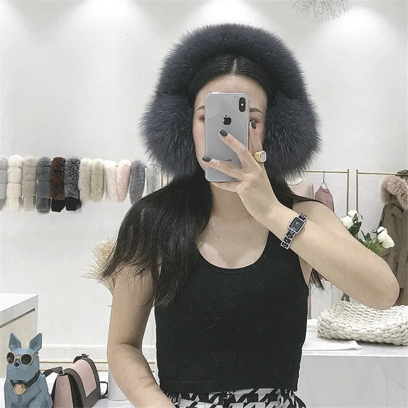 Зимние меховые наушники с натуральным лисьим мехом для женщин, шарфы с натуральным лисьим мехом, двойные теплые плюшевые наушники, уличные однотонные меховые шарфы