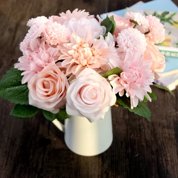 

Vividly Artificial Rose Flowers Silk Flower Dahlia Chrysanthemum Fake Leaf Wedding Home Party Art Decoration