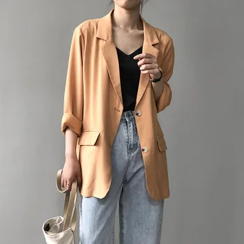 

2020 New Women Summer Blazer Pure Color Thin Coat Turn Down Collar Women Spring White Coat Tops For Women