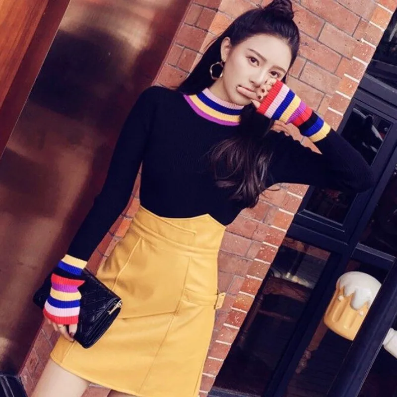 Women Sweaters Winter Slim Tops Turtleneck Sweater Women Long-sleeve Thin Pullovers Jumper Knit Sweater Patchwork Femme Tops