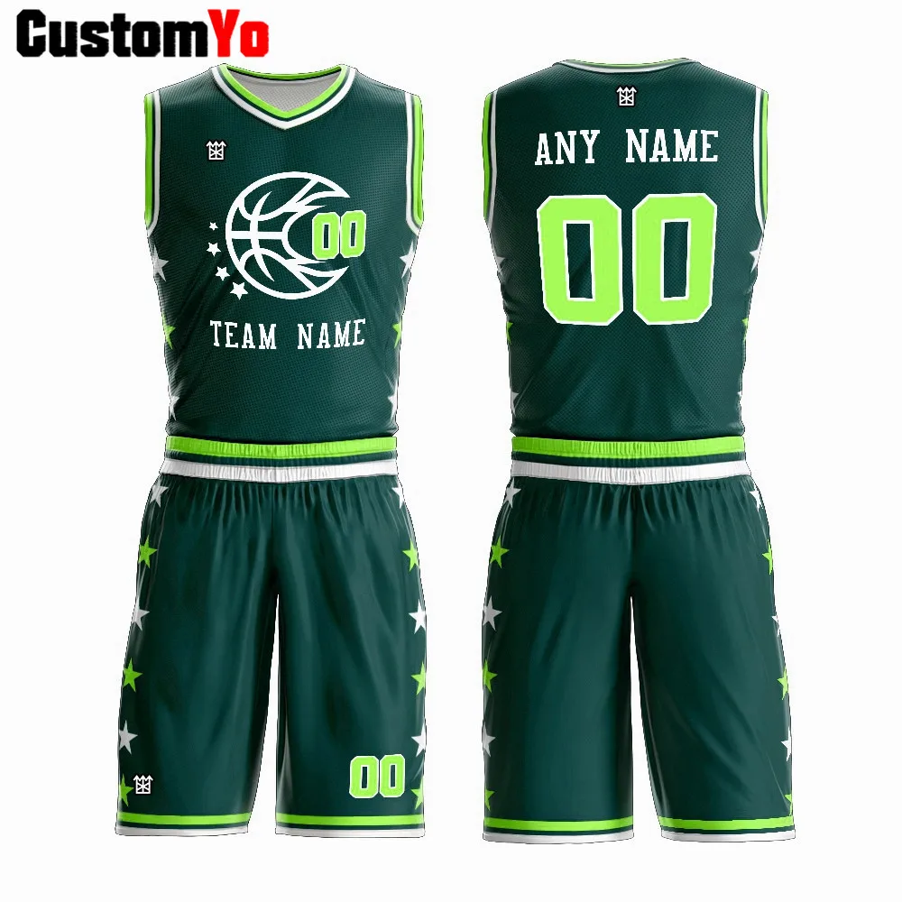 Dark Green Green Принимаем Индивидуальные Имя и номер цифровая печать быстросохнущая баскетбольная форма Camiseta Baloncesto - Цвет: Dark Green Green