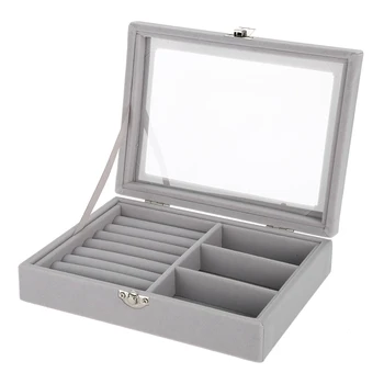 

Portable Velvet Jewelry Display Box Jewelry Tray Holder Storage Organizer Earrings Ring Box Portable Jewelry Box