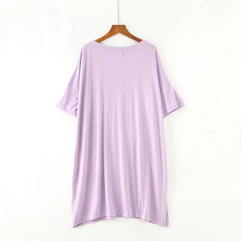 Свободная ночная рубашка из модала, ночная рубашка с разрезом, v-образным вырезом, большие размеры, платье с полурукавами, 7 цветов