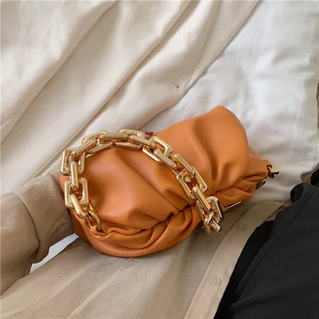 

Trending Solid Color Handbags Ladies Gold Chain PU Leather Travel Shoulder Bags for Women Simple Luxury Designer Hand Bag Sacs