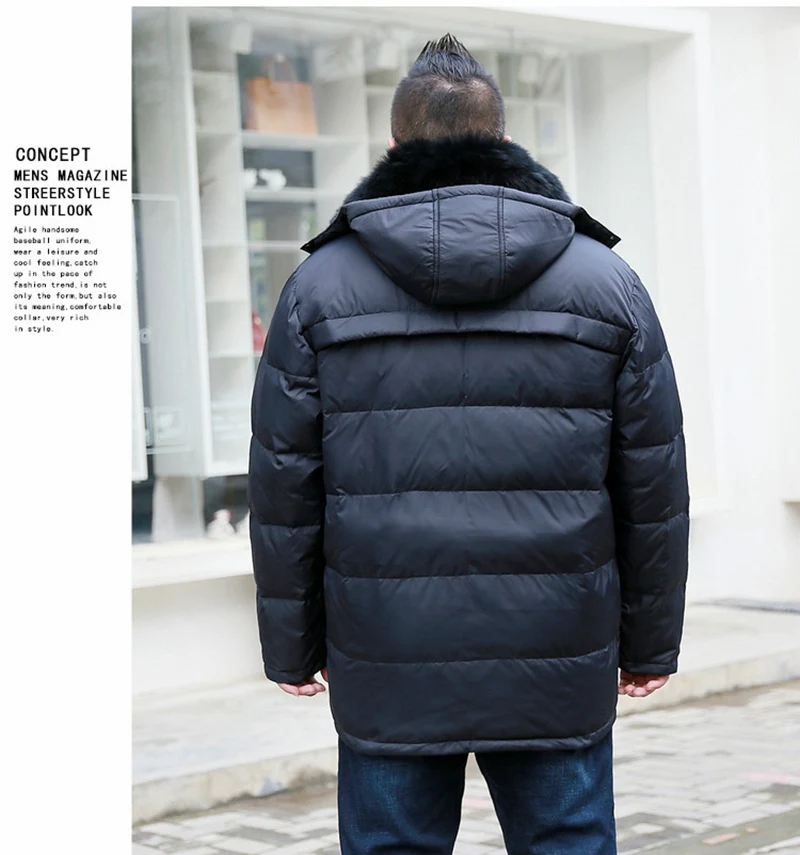 New thick fat man 150 kg middle-aged father loaded large size fur collar plus fertilizer to increase the collar men's down jacke