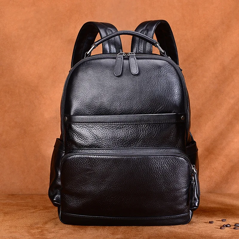 

New Style Backpack Men's Genuine Leather Casual Large-Volume Soft Full-grain Leather Backpack Multi-functional Business Computer