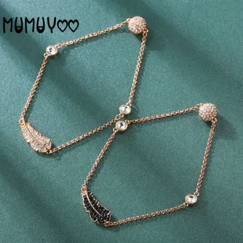 

High quality swa1:1 fashion charm black feather shape invisible magnetic buckle women's bracelet female jewelry