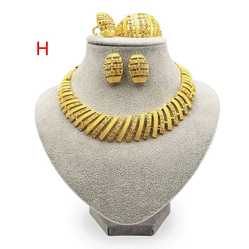JHplated, женские Роскошные Ювелирные наборы из Дубаи, золотой цвет, Индия, Нигерия, африканские ювелирные аксессуары, свадебные ювелирные изделия, подарок - Окраска металла: H